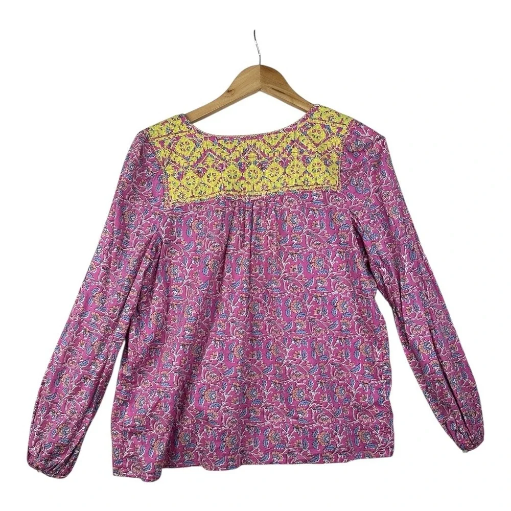 J.‎ Crew Floral Print Boho Long Sleeve Voile Top size Small Pink